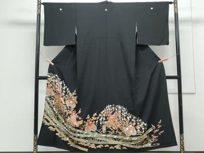 平和屋着物■豪華黒留袖　駒刺繍　花車文　金彩　正絹　逸品　CABG8727th