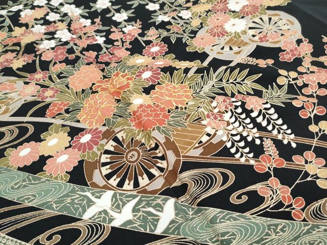 平和屋着物■豪華黒留袖　駒刺繍　花車文　金彩　正絹　逸品　CABG8727th