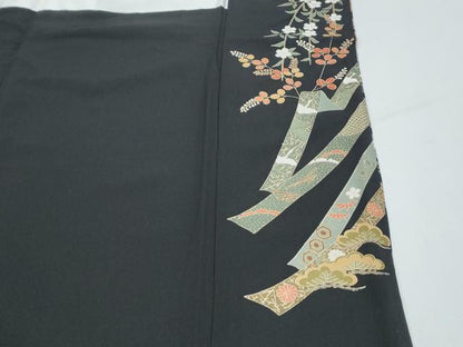 平和屋着物■豪華黒留袖　駒刺繍　花車文　金彩　正絹　逸品　CABG8727th