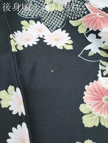 平和屋着物■小紋　草花文　黒地　洗える着物　CABG8737th