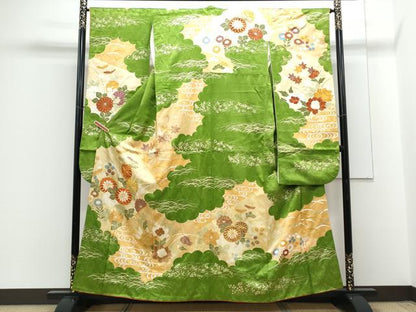 平和屋着物■豪華振袖　駒刺繍　草花文　金彩　正絹　逸品　CABG8743th