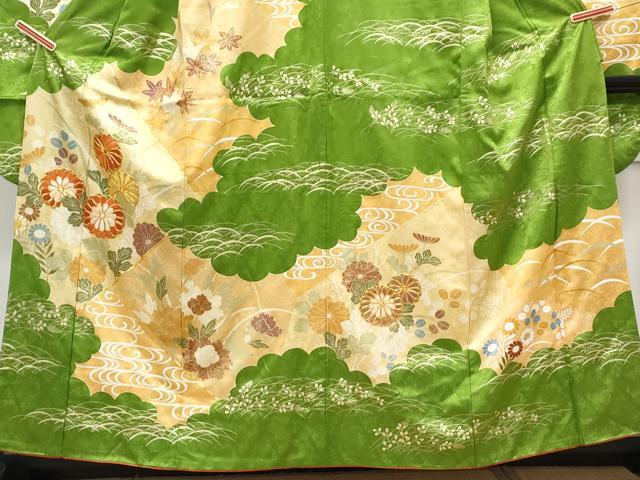 平和屋着物■豪華振袖　駒刺繍　草花文　金彩　正絹　逸品　CABG8743th