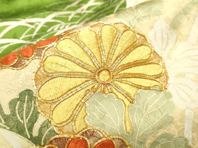 平和屋着物■豪華振袖　駒刺繍　草花文　金彩　正絹　逸品　CABG8743th