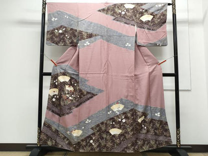 平和屋着物■訪問着　絞り　刺繍　地紙花蝶文　金彩　正絹　逸品　CABG8746th