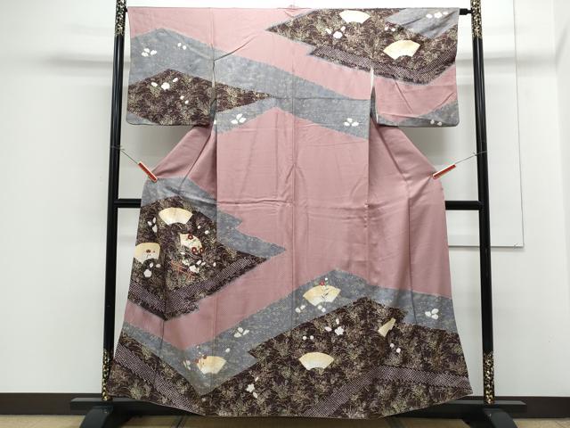 平和屋着物■訪問着　絞り　刺繍　地紙花蝶文　金彩　正絹　逸品　CABG8746th