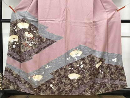 平和屋着物■訪問着　絞り　刺繍　地紙花蝶文　金彩　正絹　逸品　CABG8746th
