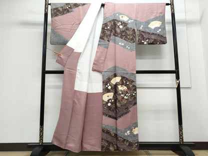 平和屋着物■訪問着　絞り　刺繍　地紙花蝶文　金彩　正絹　逸品　CABG8746th