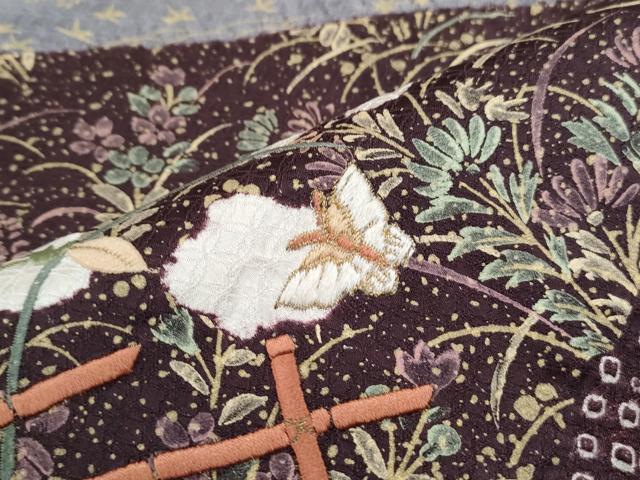 平和屋着物■訪問着　絞り　刺繍　地紙花蝶文　金彩　正絹　逸品　CABG8746th