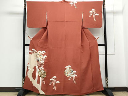 平和屋着物■訪問着　駒刺繍　宝尽くし花文　金彩　鬼しぼ縮緬　正絹　逸品　CABG8747th