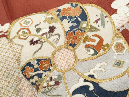 平和屋着物■訪問着　駒刺繍　宝尽くし花文　金彩　鬼しぼ縮緬　正絹　逸品　CABG8747th