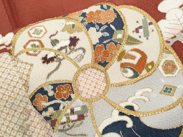 平和屋着物■訪問着　駒刺繍　宝尽くし花文　金彩　鬼しぼ縮緬　正絹　逸品　CABG8747th