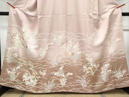 平和屋着物■訪問着　駒刺繍　草花文　暈し染め　金彩　正絹　逸品　CABG8751th