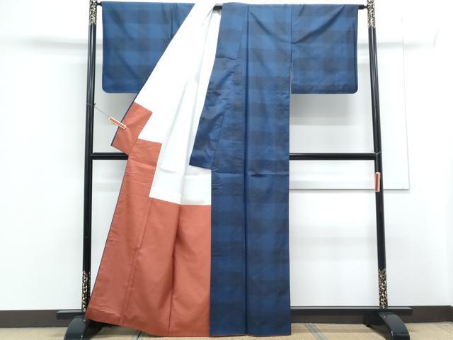 平和屋着物■本場縞大島紬　市松文　正絹　逸品　CABG8756th