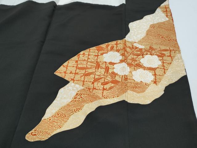 平和屋着物■豪華黒留袖　駒刺繍　地紙花文　金彩　正絹　逸品　CABG8762th
