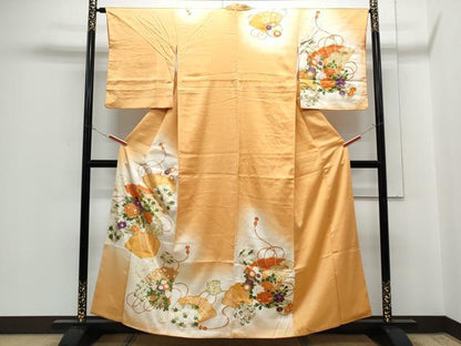 平和屋着物■訪問着　駒刺繍　桧扇花文　暈し染め　金彩　正絹　逸品　CABG8778th