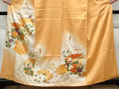 平和屋着物■訪問着　駒刺繍　桧扇花文　暈し染め　金彩　正絹　逸品　CABG8778th