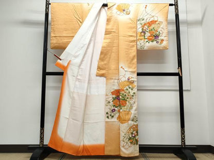 平和屋着物■訪問着　駒刺繍　桧扇花文　暈し染め　金彩　正絹　逸品　CABG8778th