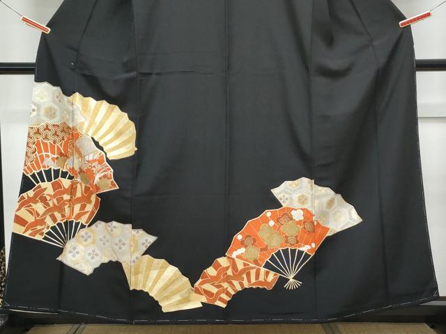 平和屋着物■豪華黒留袖 駒刺繍 桧扇御所車飛鶴文 金銀彩 正絹 逸品 CABG8782th