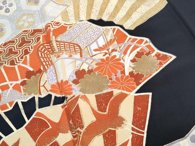 平和屋着物■豪華黒留袖 駒刺繍 桧扇御所車飛鶴文 金銀彩 正絹 逸品 CABG8782th