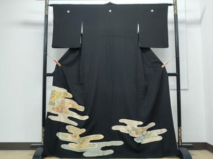 平和屋着物■豪華黒留袖 駒刺繍 エ霞尾長鳥花文 金彩 正絹 逸品 CABG8783th