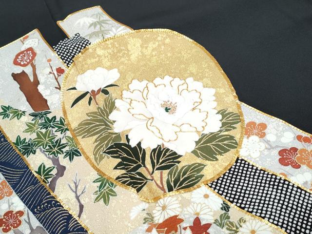 平和屋着物■豪華黒留袖　駒刺繍　短冊花文　金彩　正絹　逸品　CABG8784th
