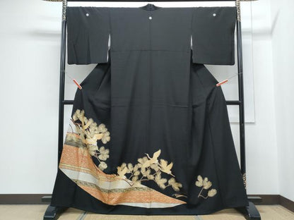 平和屋着物■豪華黒留袖 飛鶴枝松文 金銀彩 正絹 逸品 CABG8785th