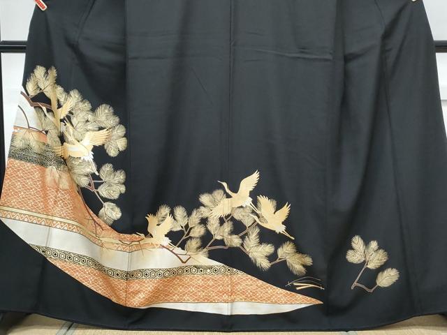 平和屋着物■豪華黒留袖 飛鶴枝松文 金銀彩 正絹 逸品 CABG8785th