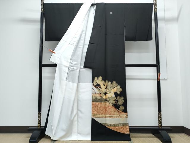 平和屋着物■豪華黒留袖 飛鶴枝松文 金銀彩 正絹 逸品 CABG8785th
