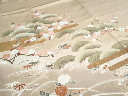 平和屋着物●訪問着　駒刺繍　松竹梅　暈し染め　金彩　正絹　逸品　CABG8796th