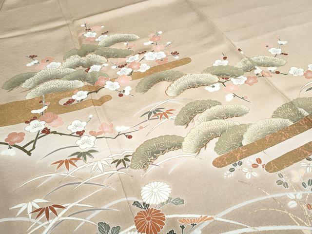 平和屋着物●訪問着　駒刺繍　松竹梅　暈し染め　金彩　正絹　逸品　CABG8796th