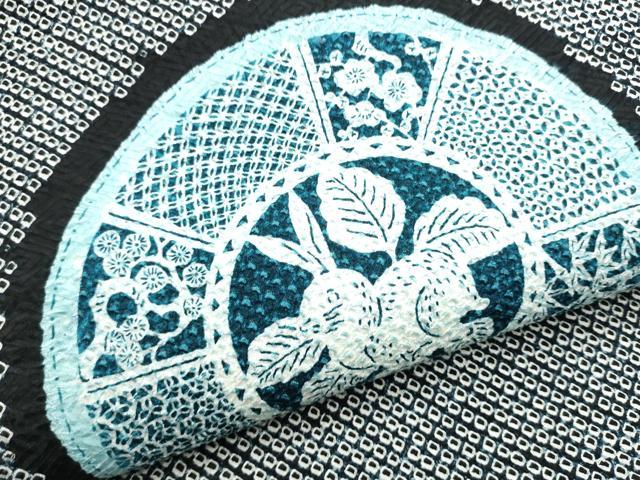 平和屋着物●名門　藤娘きぬたや・総絞り　九寸名古屋帯　草花丸文　黒地　正絹　逸品　CABG8803hy