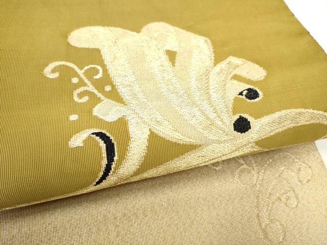 平和屋着物●爪掻き本綴れ　八寸名古屋帯　唐草文　金糸　正絹　逸品　CABG8809hy