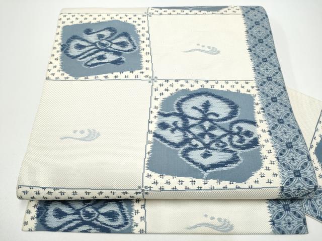 平和屋着物●本場筑前博多織　八寸名古屋帯　市松花文　正絹　逸品　CABG8812hy