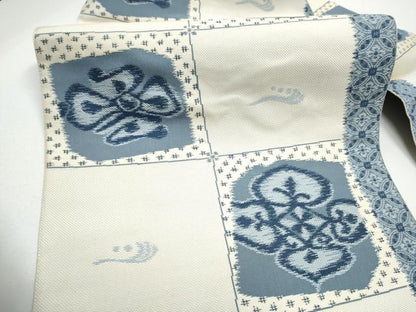 平和屋着物●本場筑前博多織　八寸名古屋帯　市松花文　正絹　逸品　CABG8812hy