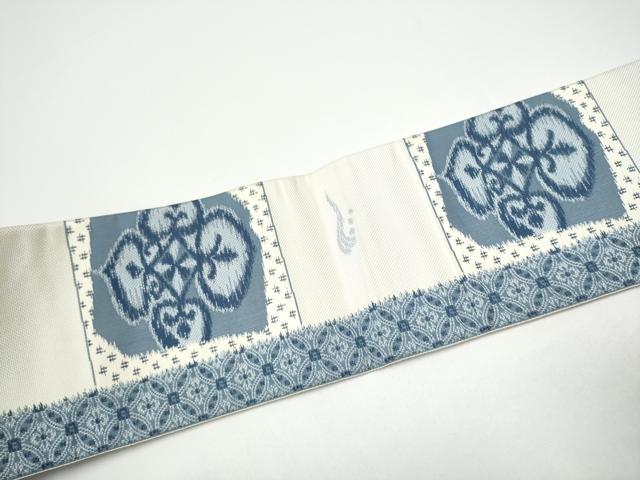 平和屋着物●本場筑前博多織　八寸名古屋帯　市松花文　正絹　逸品　CABG8812hy