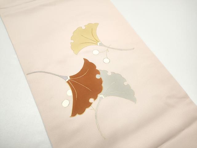 平和屋着物●塩瀬　九寸名古屋帯　駒刺繍　枝葉文　金彩　正絹　逸品　CABG8823hy