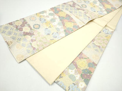平和屋着物●六通柄袋帯　草花文　正絹　逸品　CABG8828hy