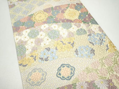 平和屋着物●六通柄袋帯　草花文　正絹　逸品　CABG8828hy