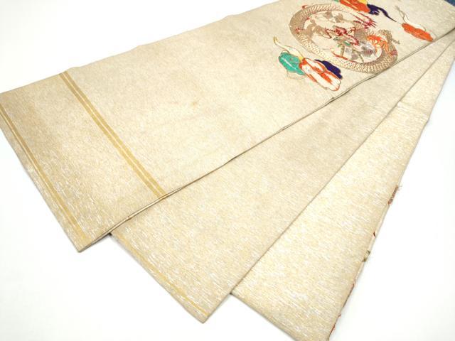 平和屋着物●アンティーク　大正ロマン　丸帯　総刺繍　駒刺繍　雲龍　金銀糸　引き抜き帯　正絹　逸品　CABG8829hy