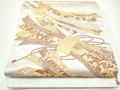 平和屋着物●西陣の名門　加納幸謹製　太鼓柄袋帯　唐織　吉祥のし重ね　金銀糸　正絹　逸品　CABG8830hy