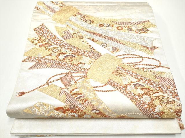 平和屋着物●西陣の名門　加納幸謹製　太鼓柄袋帯　唐織　吉祥のし重ね　金銀糸　正絹　逸品　CABG8830hy
