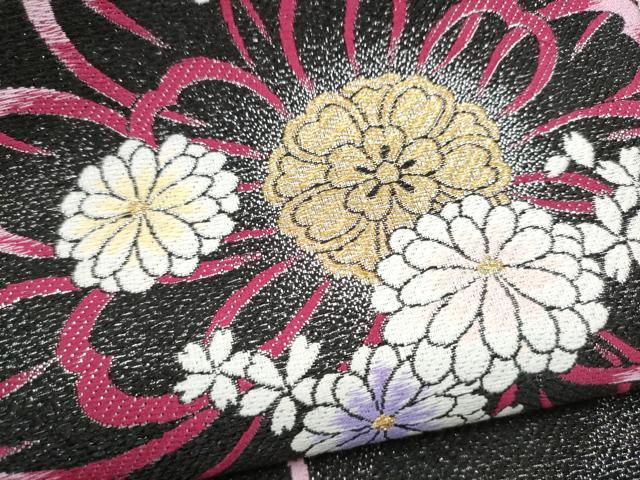 平和屋着物●両面　六通柄袋帯　舞花文　金銀糸　正絹　逸品　CABG8835hy