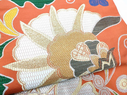 平和屋着物●洛風林　工芸帯地　六通柄袋帯　更紗花唐草文　金銀糸　正絹　逸品　CABG8842hy