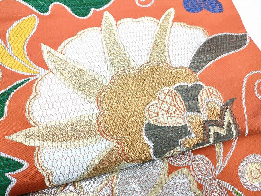 平和屋着物●洛風林　工芸帯地　六通柄袋帯　更紗花唐草文　金銀糸　正絹　逸品　CABG8842hy