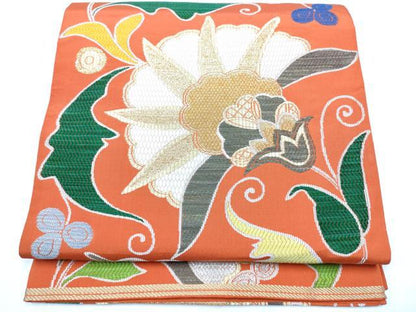 平和屋着物●洛風林　工芸帯地　六通柄袋帯　更紗花唐草文　金銀糸　正絹　逸品　CABG8842hy