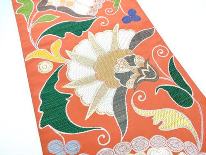 平和屋着物●洛風林　工芸帯地　六通柄袋帯　更紗花唐草文　金銀糸　正絹　逸品　CABG8842hy