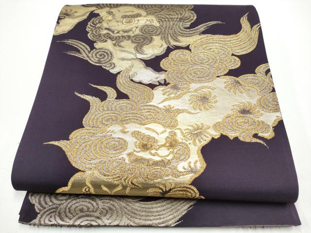平和屋着物●六通柄袋帯　唐獅子　金糸　正絹　逸品　CABG8848hy