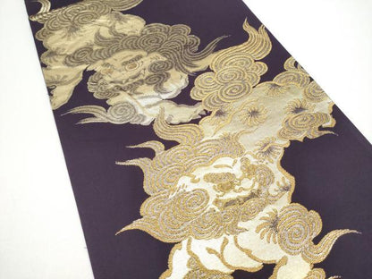 平和屋着物●六通柄袋帯　唐獅子　金糸　正絹　逸品　CABG8848hy