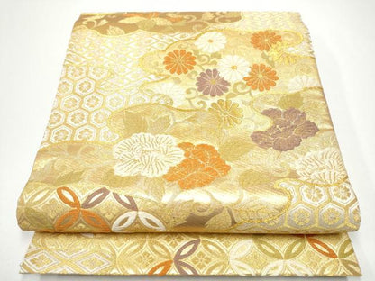平和屋着物●六通柄袋帯　唐織　吉祥花文　金糸　正絹　逸品　CABG8849hy