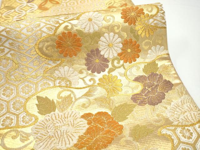 平和屋着物●六通柄袋帯　唐織　吉祥花文　金糸　正絹　逸品　CABG8849hy